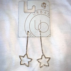 NWT Urban Outfitters Rhiana Rhinestone Gold Silver Star Earrings Dangling Long